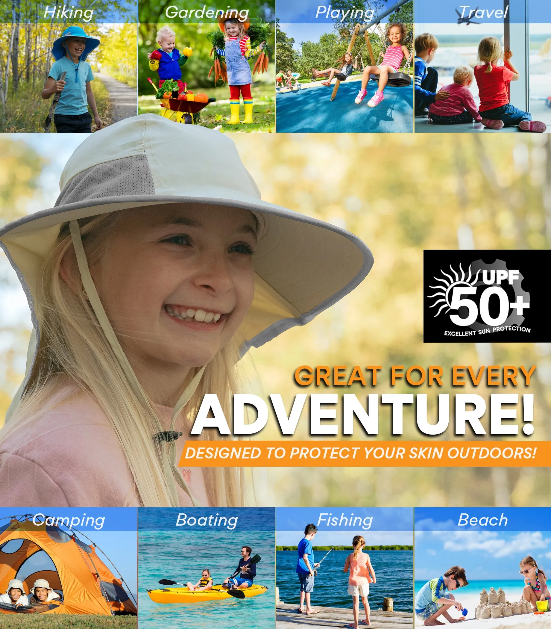Sun Protection Hat for Kids with UPF 50  - Safety Headgear - Discoverer Series