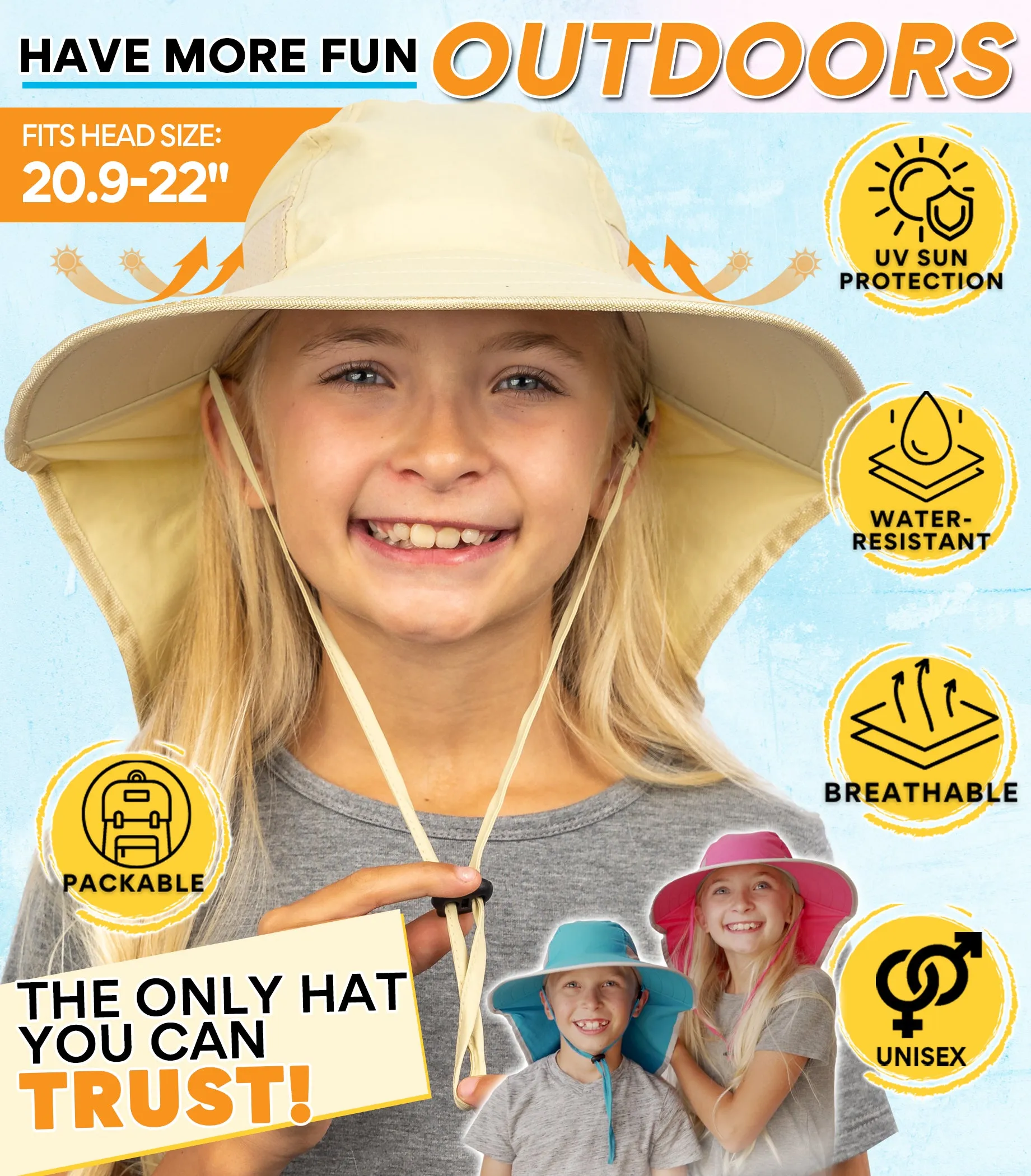 Sun Protection Hat for Kids with UPF 50  - Safety Headgear - Discoverer Series