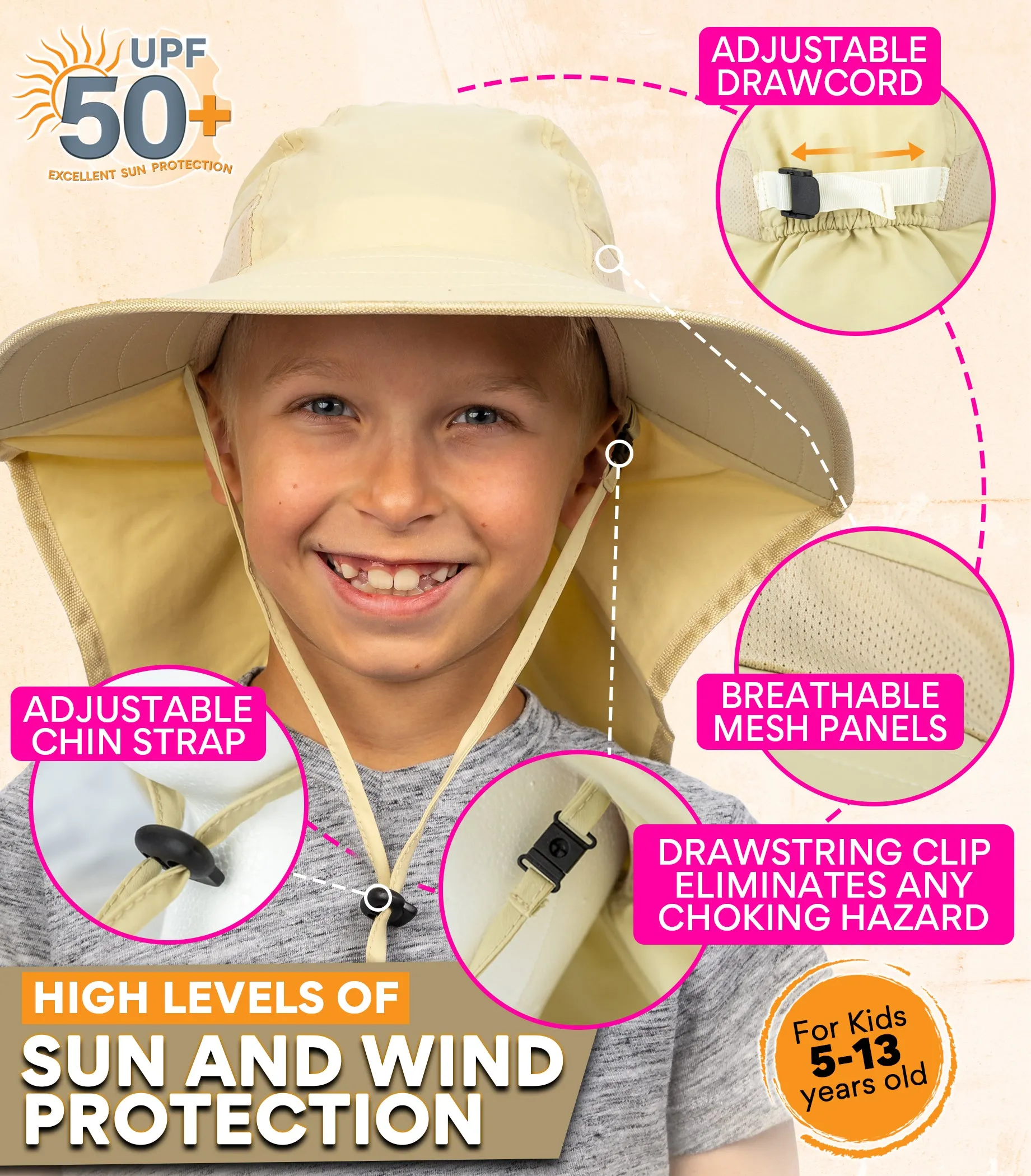 Sun Protection Hat for Kids with UPF 50  - Safety Headgear - Discoverer Series