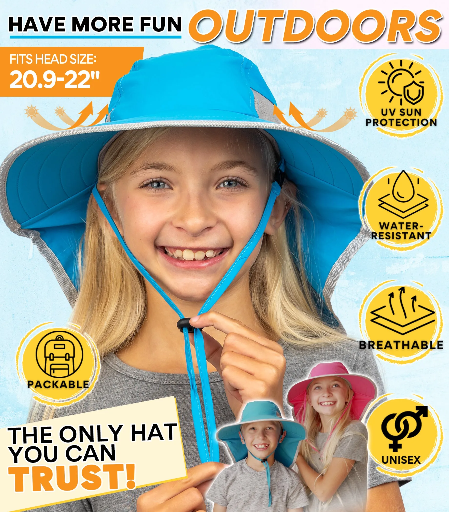 Sun Protection Hat for Kids with UPF 50  - Safety Headgear - Discoverer Series