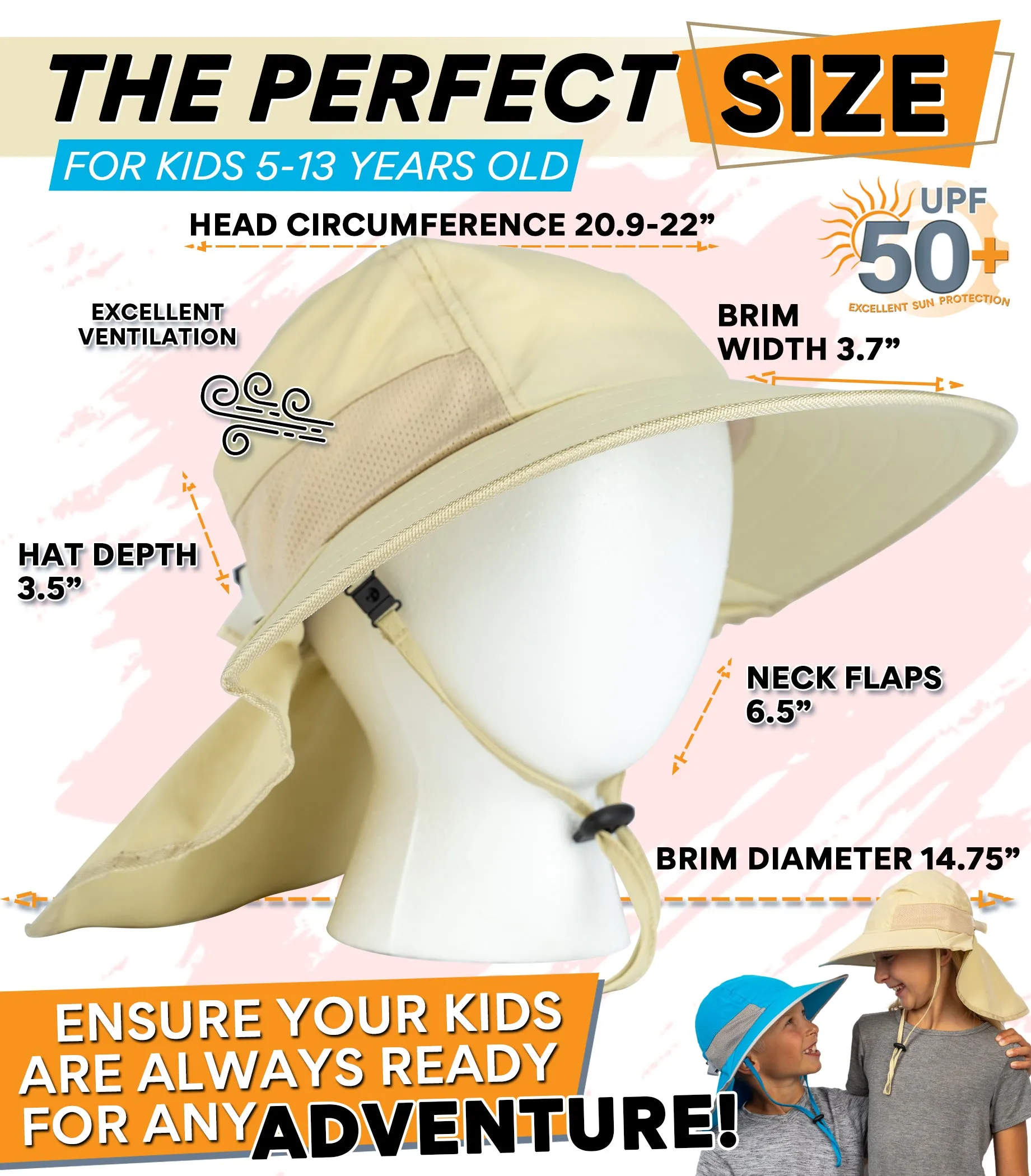Sun Protection Hat for Kids with UPF 50  - Safety Headgear - Discoverer Series