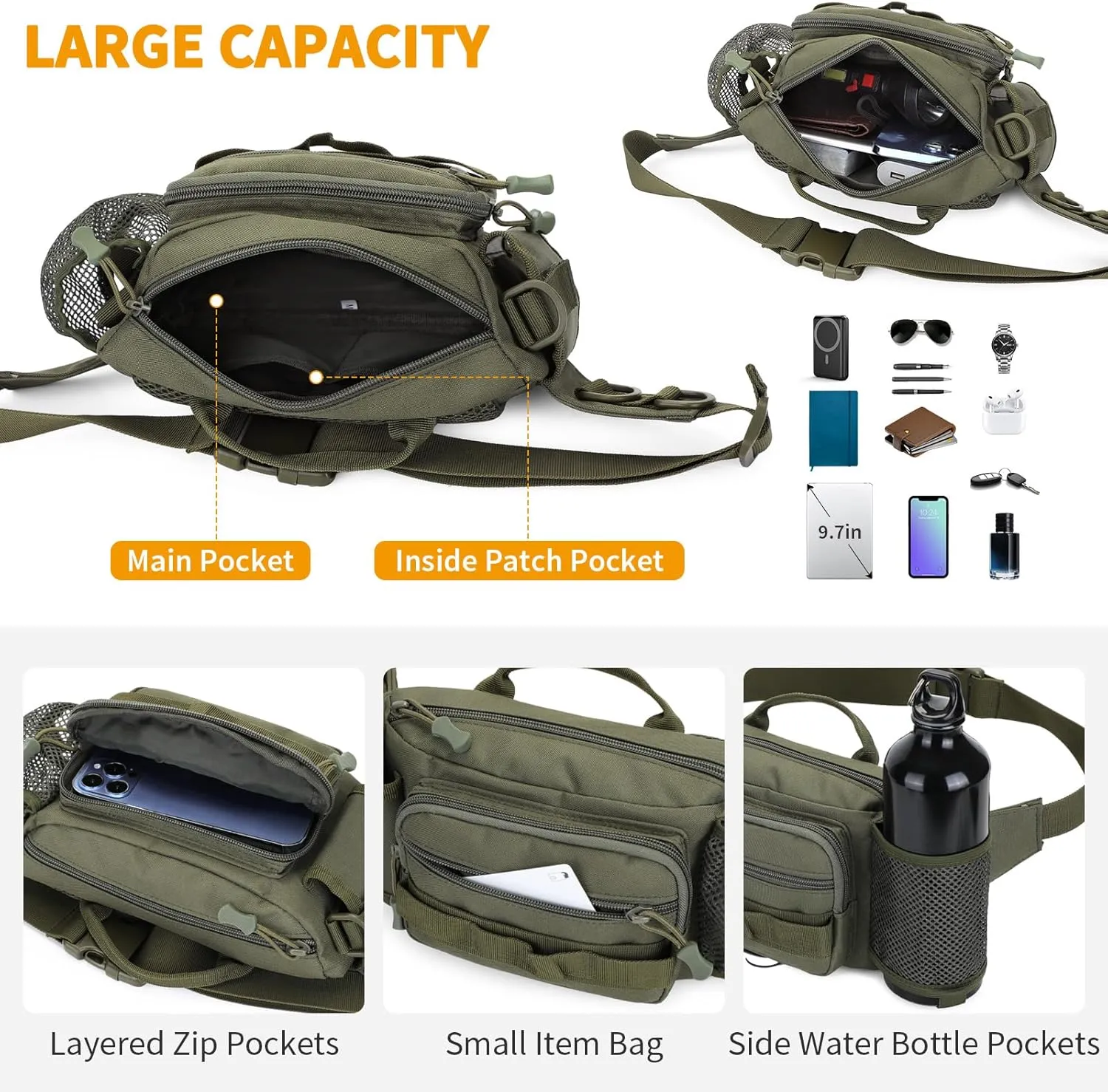 Tactical Fanny Pack Portable Military Waist Bum Bag for Men Women (#R-Army Green)
