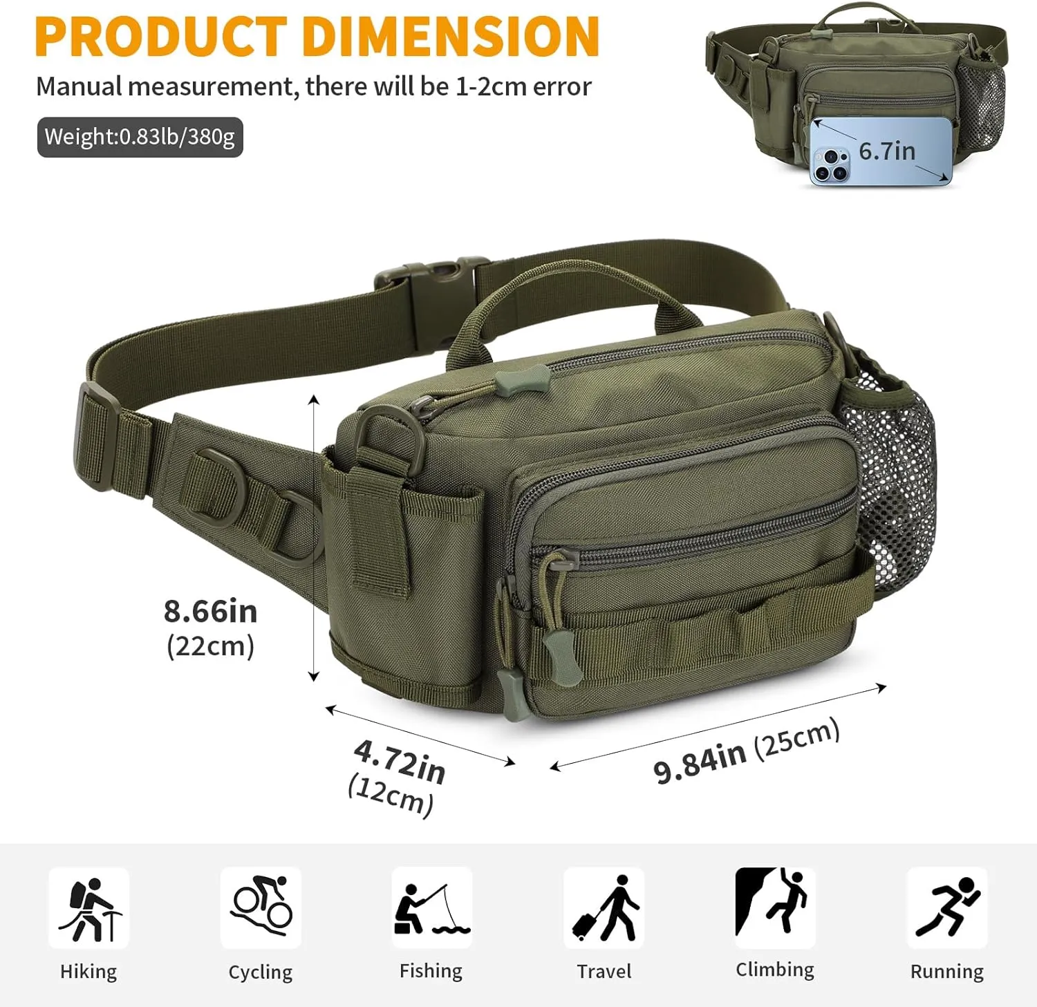 Tactical Fanny Pack Portable Military Waist Bum Bag for Men Women (#R-Army Green)