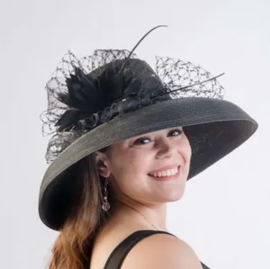 Tiffany Style Wide Down Brim Black Dress Hat - KaKyCO