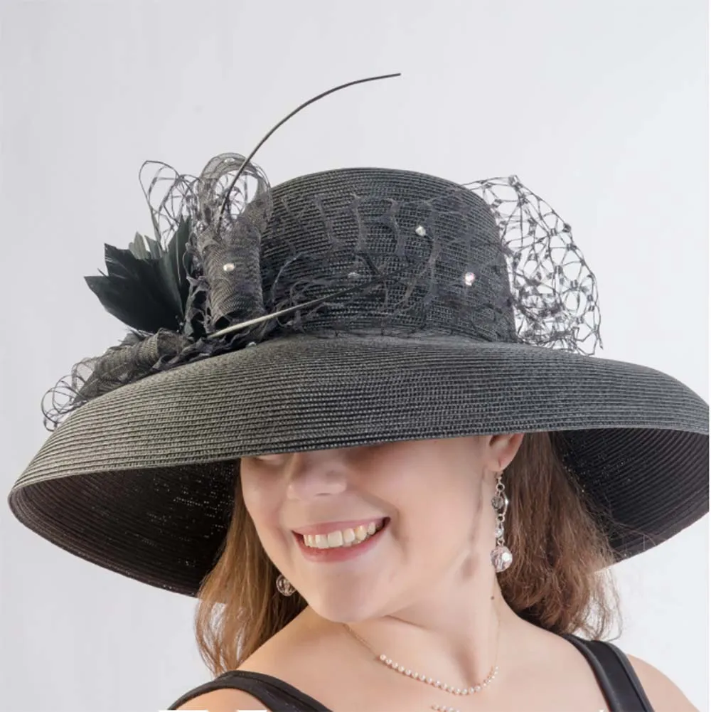 Tiffany Style Wide Down Brim Black Dress Hat - KaKyCO