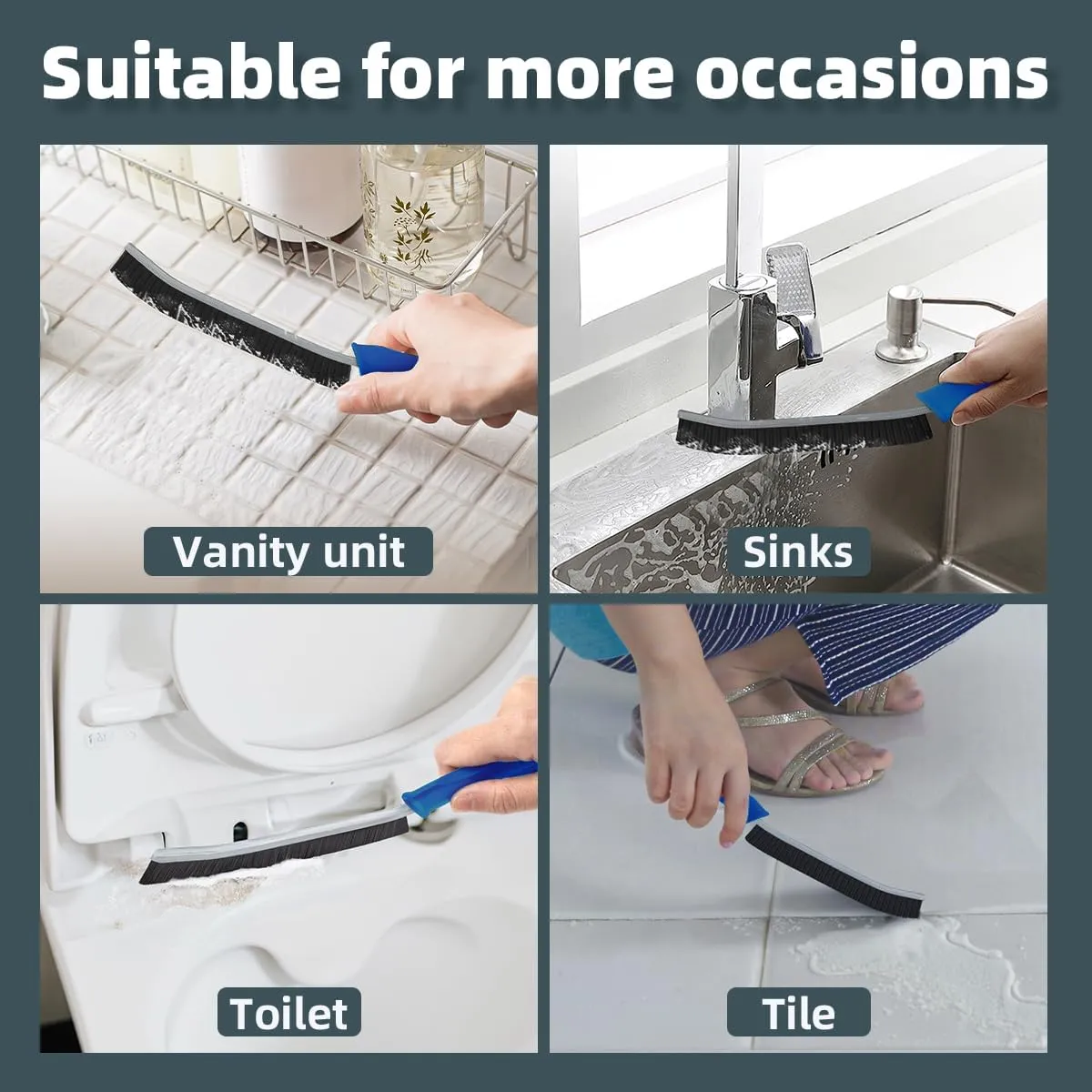 Toilet Brush, 2 Pcs Bathroom Cleaning Brush, Toilet Scrubber, Deep Toilet Bowl Brush with Hanging Hole, Multifunctional Gap Cleaning Brush, Bristles for Kitchen Sinks, Tub,Shower (6, Navy Blue)