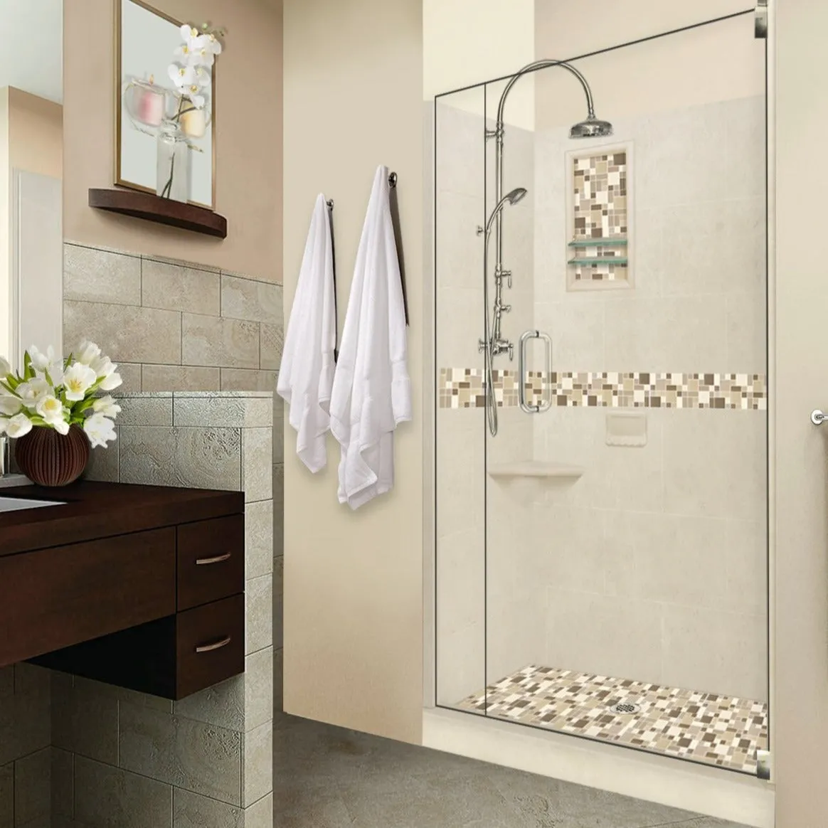Tuscany Mosaic Desert Sand Small Alcove Shower Kit