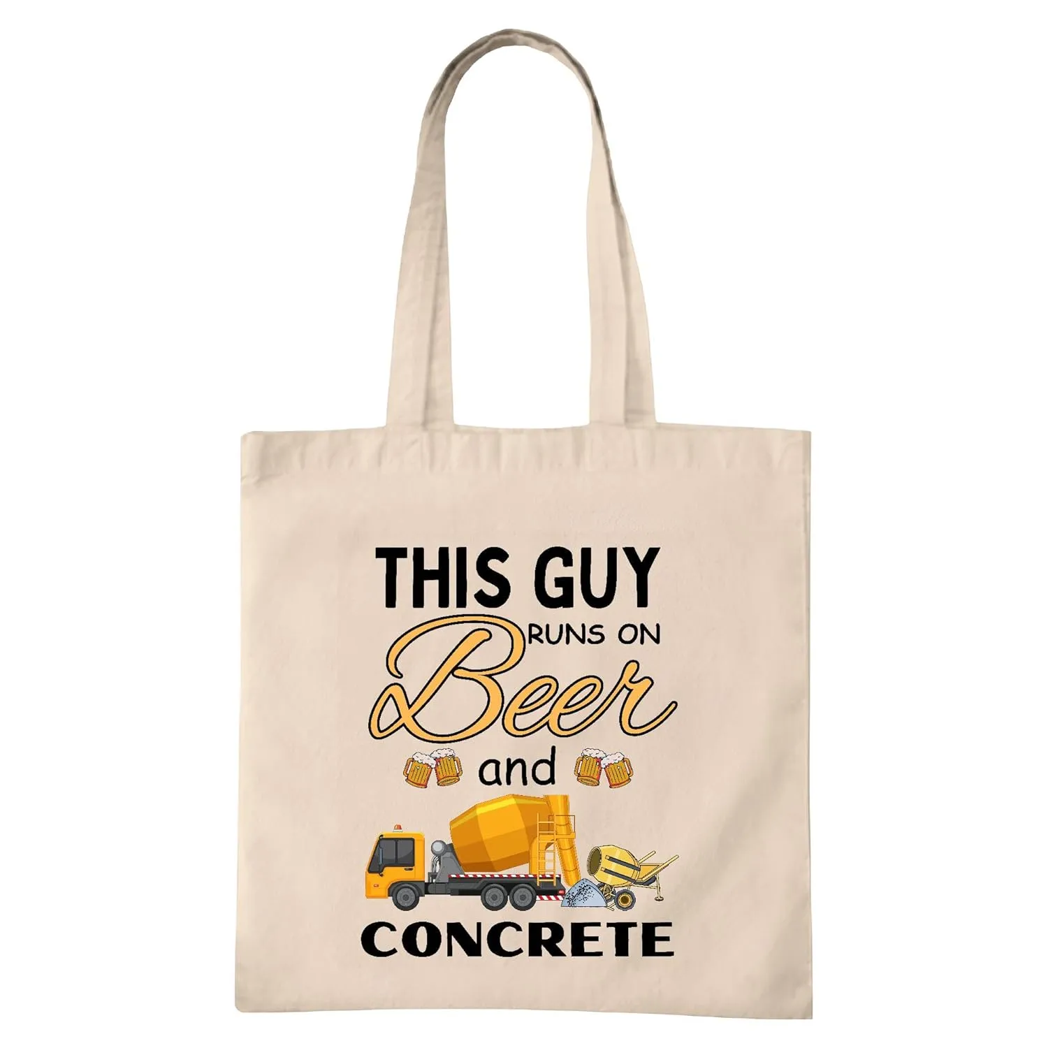 Unique Cement Finisher Gift Ideas Beer and Concrete Tote Bag Funny Natural White Multicolor Canvas Tote Bag