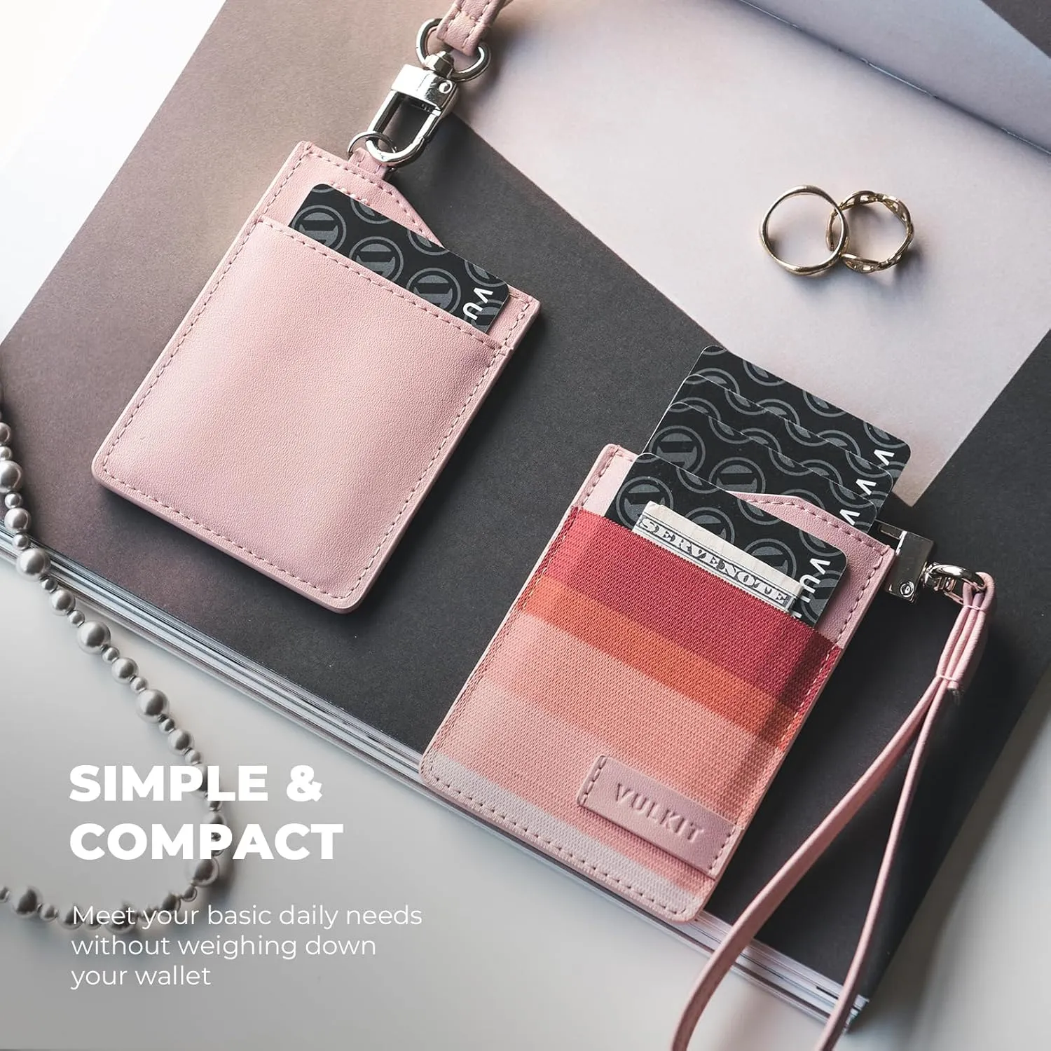 VULKIT Small Wallet for Women with Wrist Strap, RFID Leather Credit Card Holder Slim Wristlet Keychain with Wallet, Mini Thin Wallet for Women