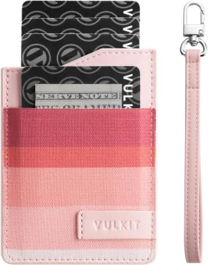 VULKIT Small Wallet for Women with Wrist Strap, RFID Leather Credit Card Holder Slim Wristlet Keychain with Wallet, Mini Thin Wallet for Women