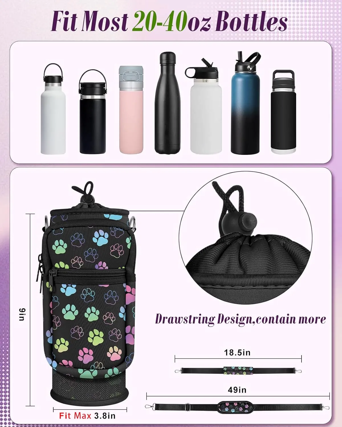 Water Bottle Holder Carrier Bag with Strap - Crossbody Sling for Walking with Phone Pocket Insulated for 32 24 oz