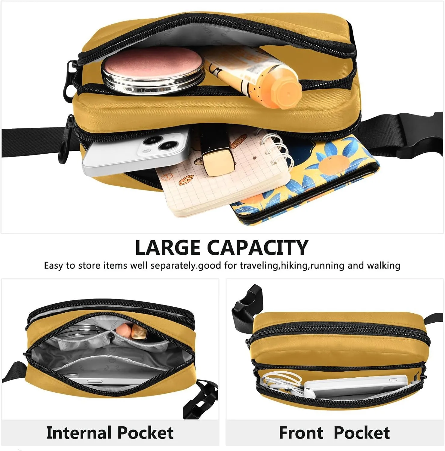 Yellow Orange Fanny Packs for Women Belt Bag Waterproof Fanny Pack Cross Body Bag Waist Packs with Adjustable Strap Small Crossbody Bags for Running Hiking Men Sports Traveling