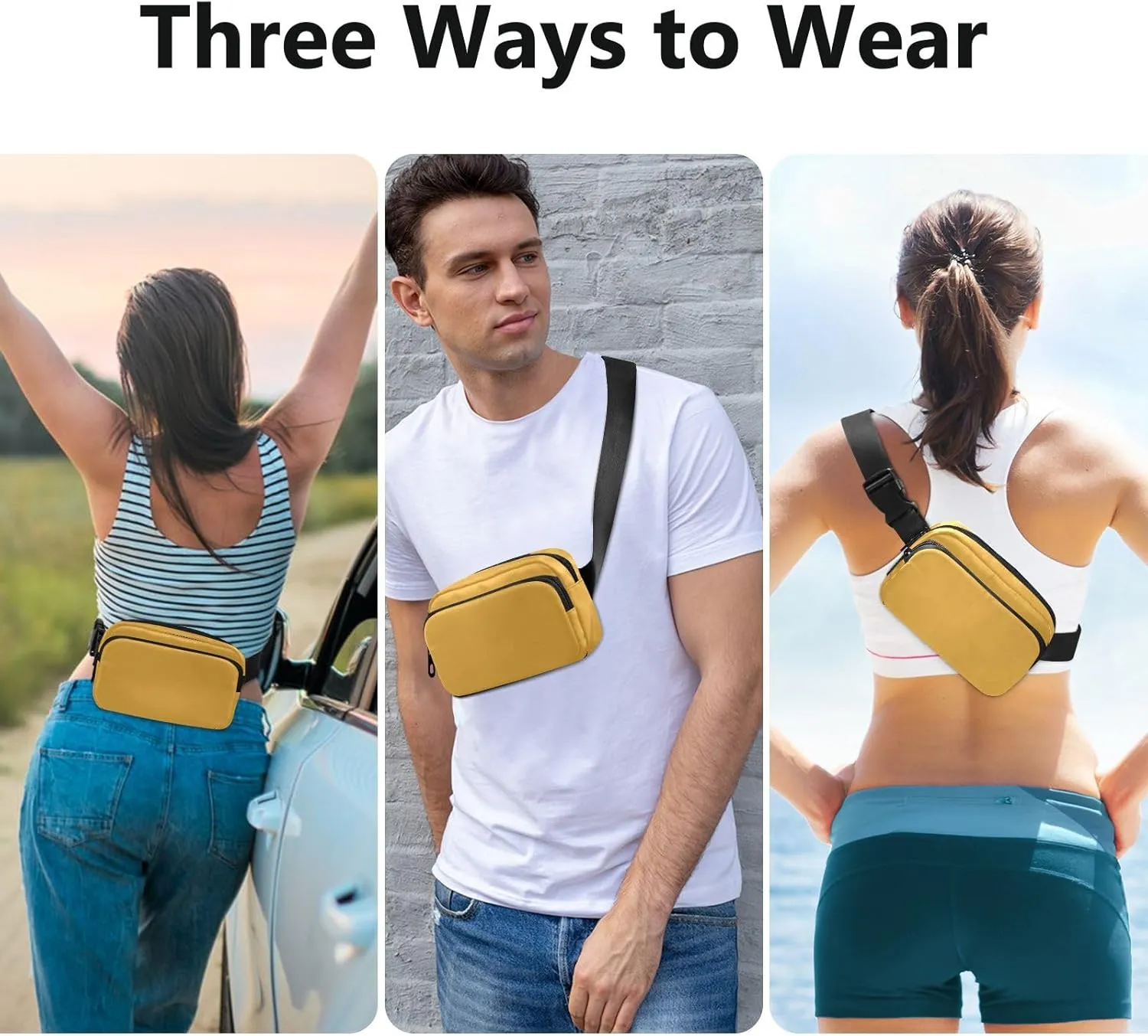 Yellow Orange Fanny Packs for Women Belt Bag Waterproof Fanny Pack Cross Body Bag Waist Packs with Adjustable Strap Small Crossbody Bags for Running Hiking Men Sports Traveling