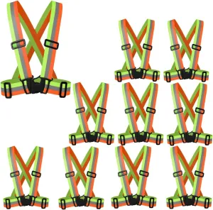 zojo Reflective Vest | Lightweight, Adjustable & Elastic | Safety & High Visibility for Running, Jogging, Walking,Cycling | Fits Outdoor Clothing (Pack of 10, Mixture Neon Orange & Yellow)