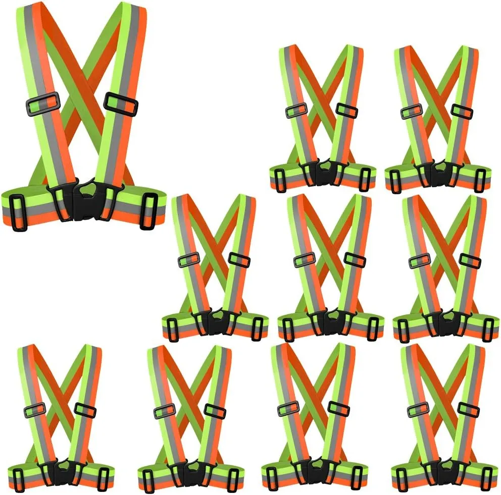 zojo Reflective Vest | Lightweight, Adjustable & Elastic | Safety & High Visibility for Running, Jogging, Walking,Cycling | Fits Outdoor Clothing (Pack of 10, Mixture Neon Orange & Yellow)